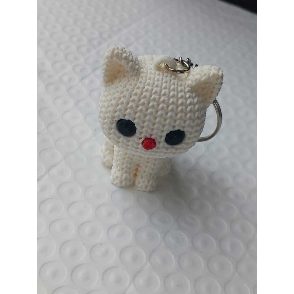 Chaveiro Gatinho Efeito Crochê 3d Branco