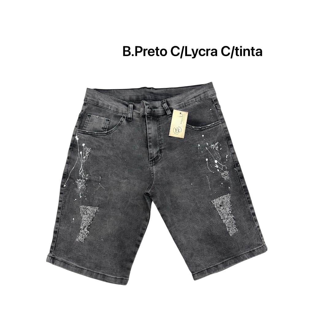 Y.L BERMUDA JEANS MASCULINA PRETO COM LYCRA COM TINTA ,MODA 2026