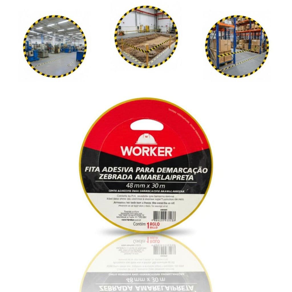 Fita Demarcação Solo Aderente Pvc 48mm X 30mt Zebrada Worker