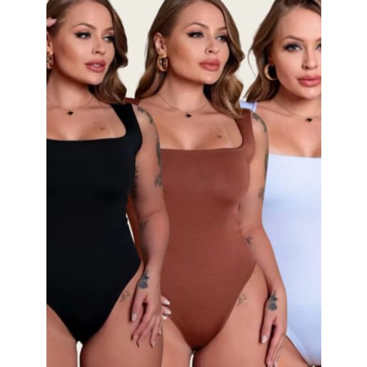 Body Feminino Decote Quadrado Regata em Suplex Modelador