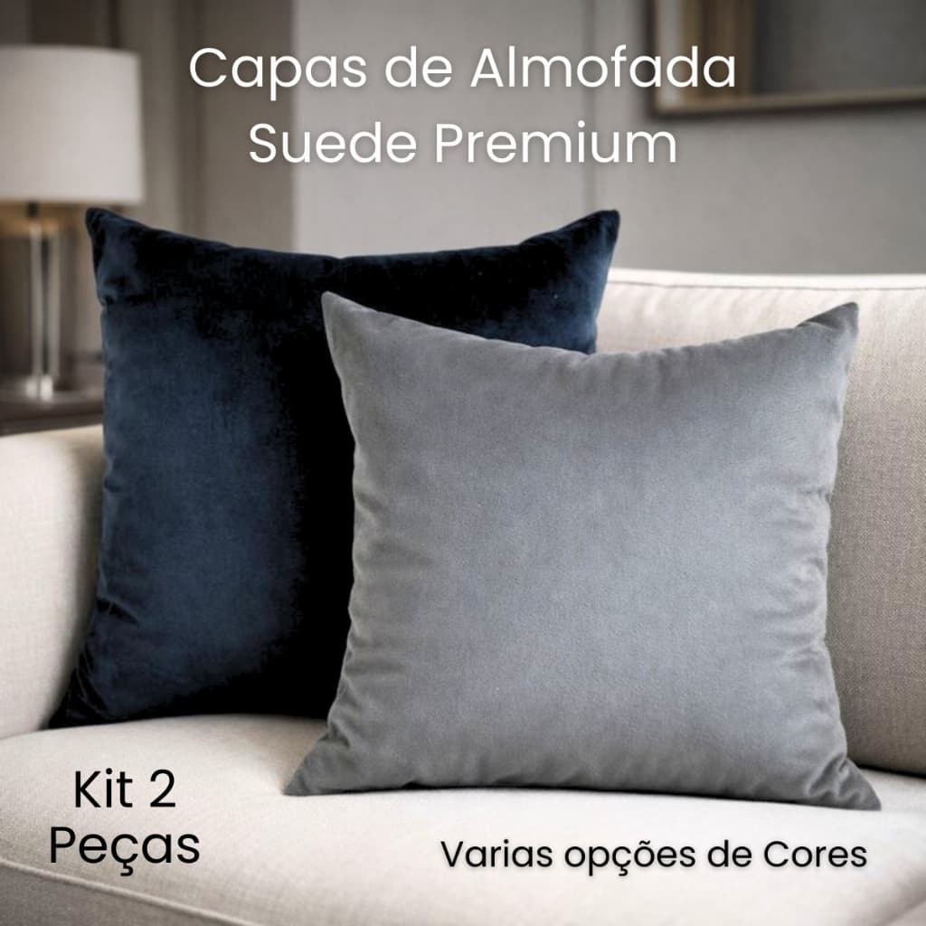 Kit 2 Capas de Almofada 40x40 com Zíper - Suede Veludo Premium Lisa para Sofá e Decoração Luxo