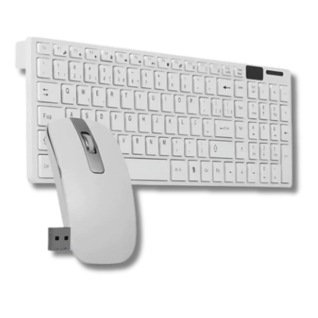Kit Teclado Com Mouse Bluetooth Sem Fio Confortável Ergonômico Wireless Usb 2.4 Ghz Cor Branco