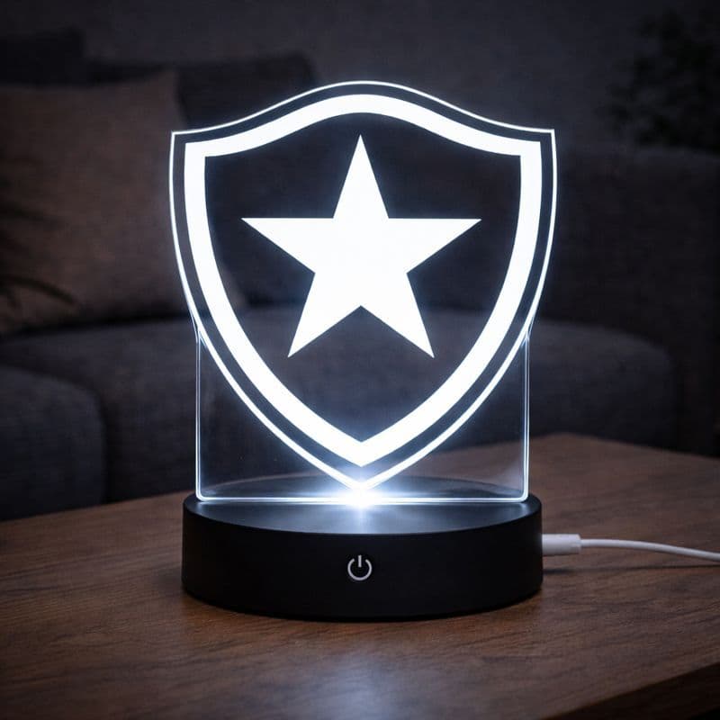 Luminária de LED do BOTAFOGO- Luz no Acrílico - Base PRETA ou BRANCA - Com CONTROLE REMOTO