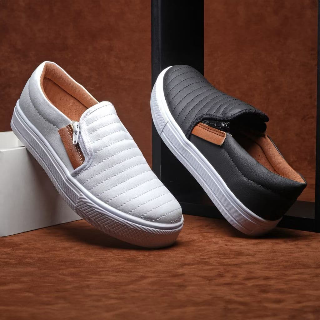 Tênis Slip On Ziper Sapatilha Feminina Confortável Macio Leve