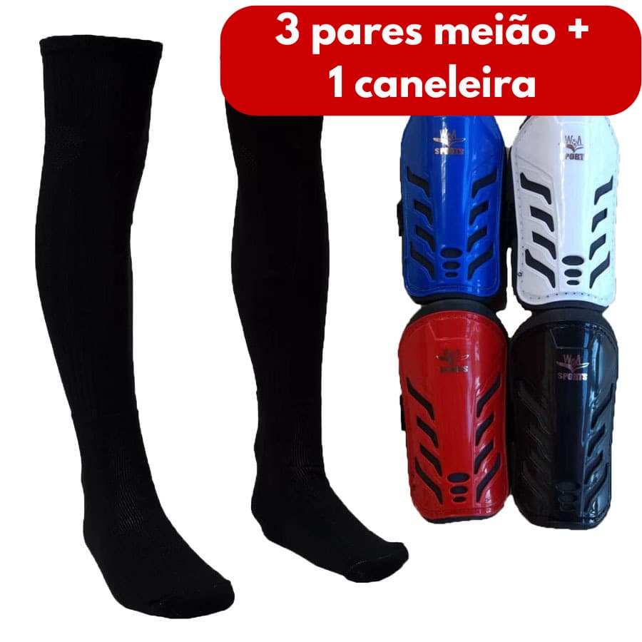 Kit 3 Pares Meião Futebol Infantil Juvenil + 1 caneleira