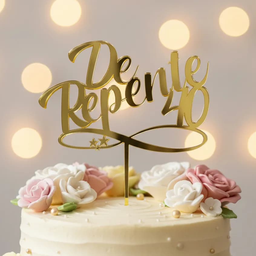 Topo Bolo Topper De Repente 30 50 90 Acrilico Espelhado Dourado Decoração Festa