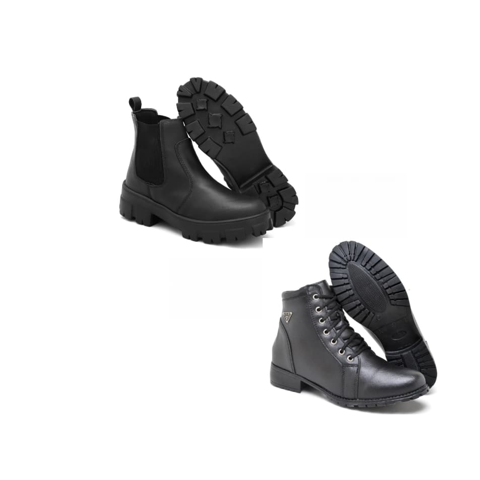 Bota feminina borracha cano curto+ bota coturno feminina preta cano curto