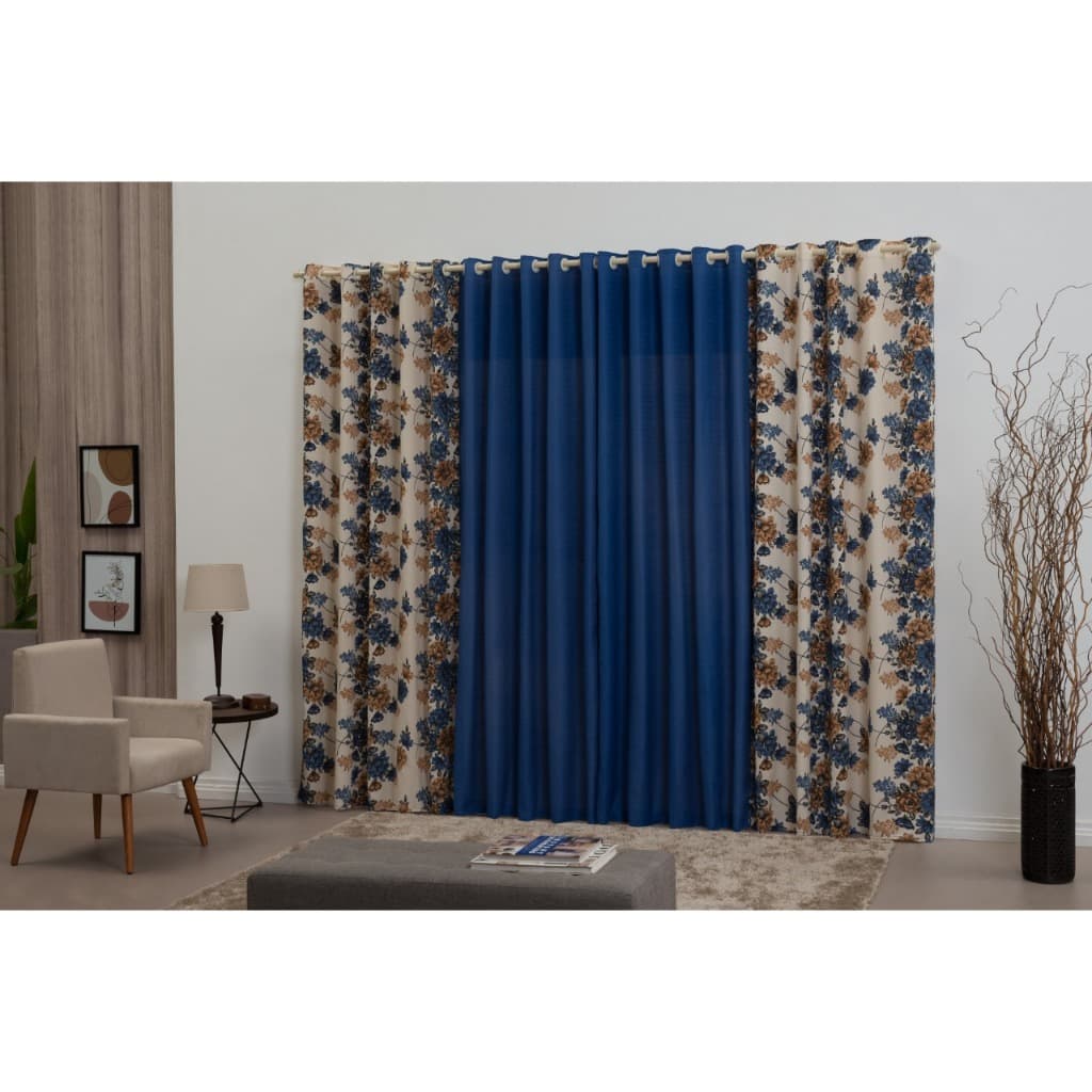 Cortina Floratta 2 Metros Sala Quarto Tecido Rustico Floral