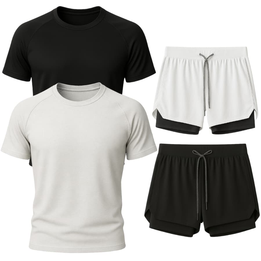 Kit 2 Camisetas Dry Fit + 2 Bermudas Masculinas Academia Conforto