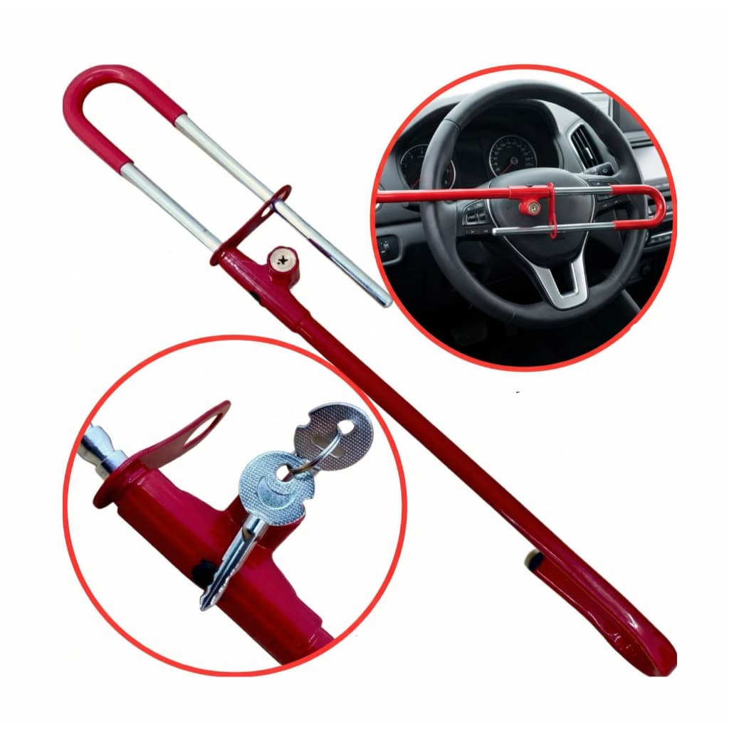 Trava Anti Furto Segurança Aço Volante Direção Pedal Veículo Com Algema