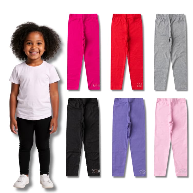 Kit Sortido 3 Legging Lisa Feminina/Menina Infantil - Roupa Escolar Calça Lisa em Cotton