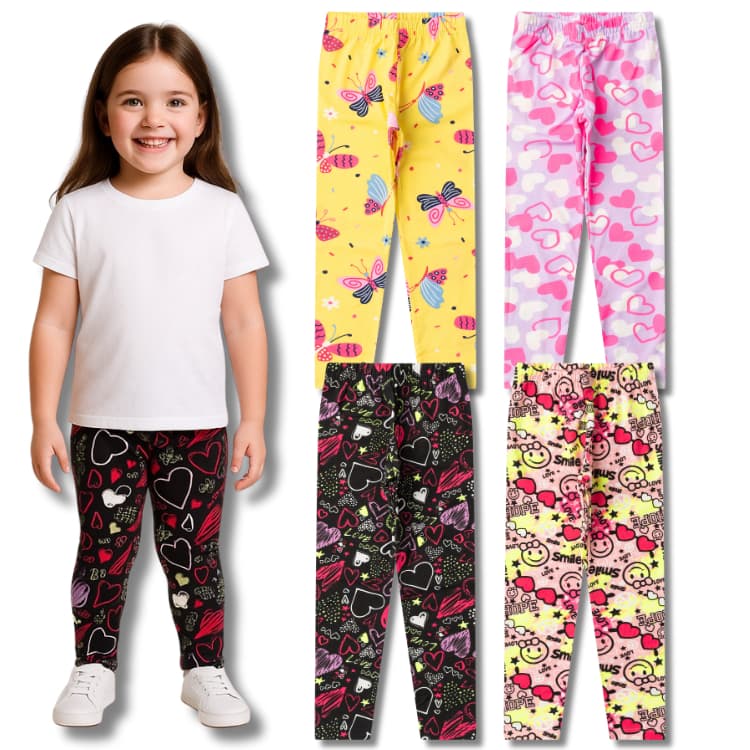 Kit Sortido 3 Legging Estampada Feminina/Menina Infantil - Roupas de Meia Estação Calça em Cotton