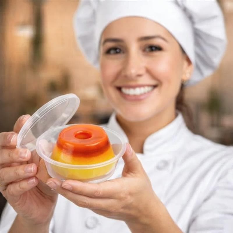 Forma Forminha Pudim Pequena Plástico Forneável C/Tampa 150ml