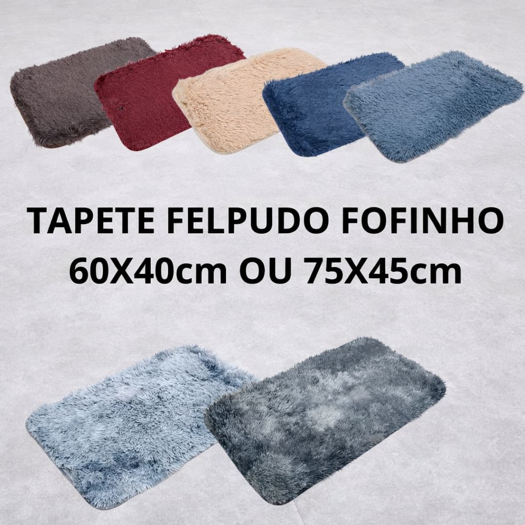 Tapete Felpudo Capacho para Porta Antiderrapante 60x40cm ou 75x45cm Peludo Várias Cores