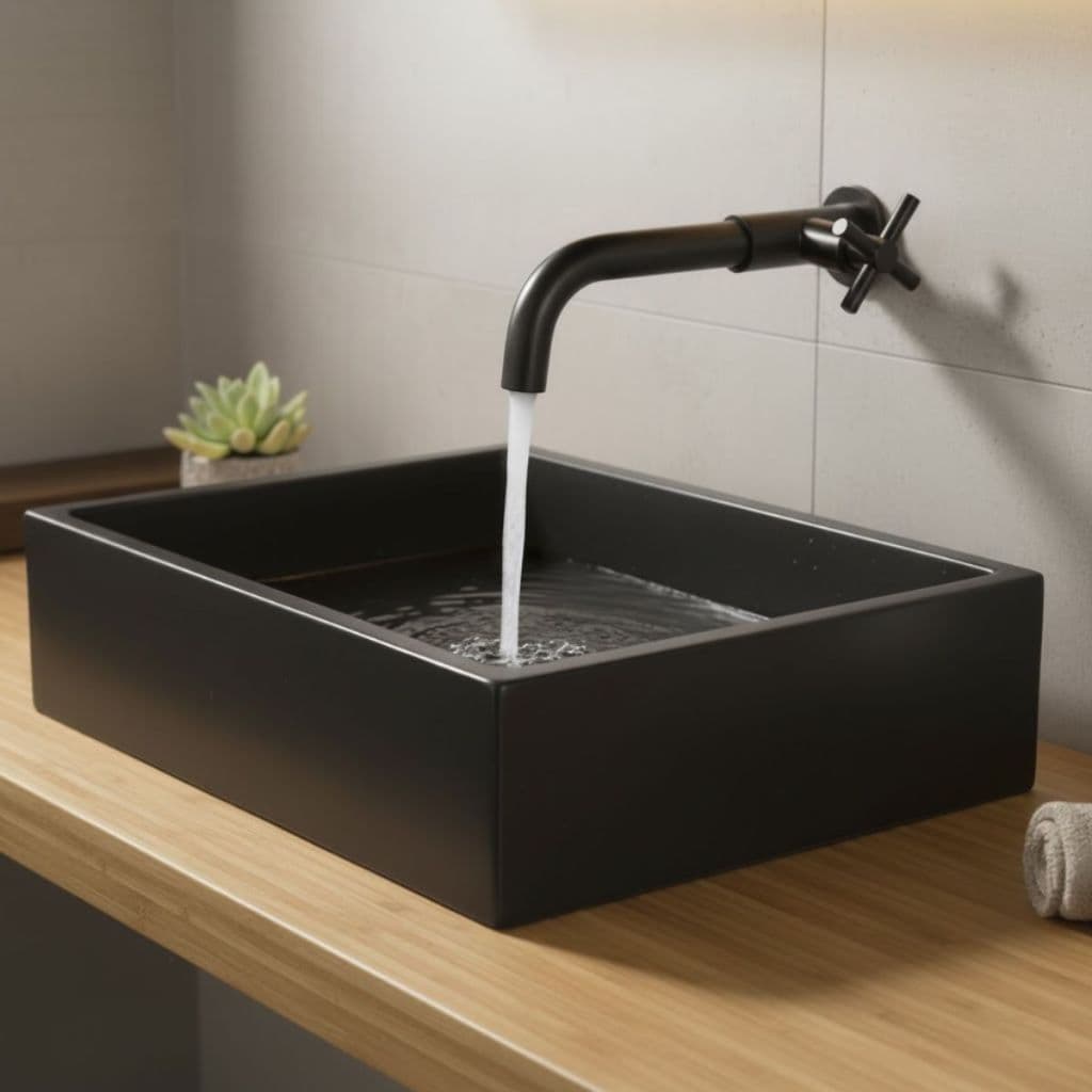 Torneira Parede Manopla Cruzeta c/ Giro 360 de Metal Banheiro Lavabo Moderno Redonda 1/4 Volta Preta