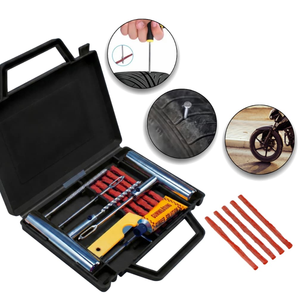 Kit Remendo Metal Reparo Macarrão Pneu Carro Moto Maleta Conserto Automotivo Furo Ar