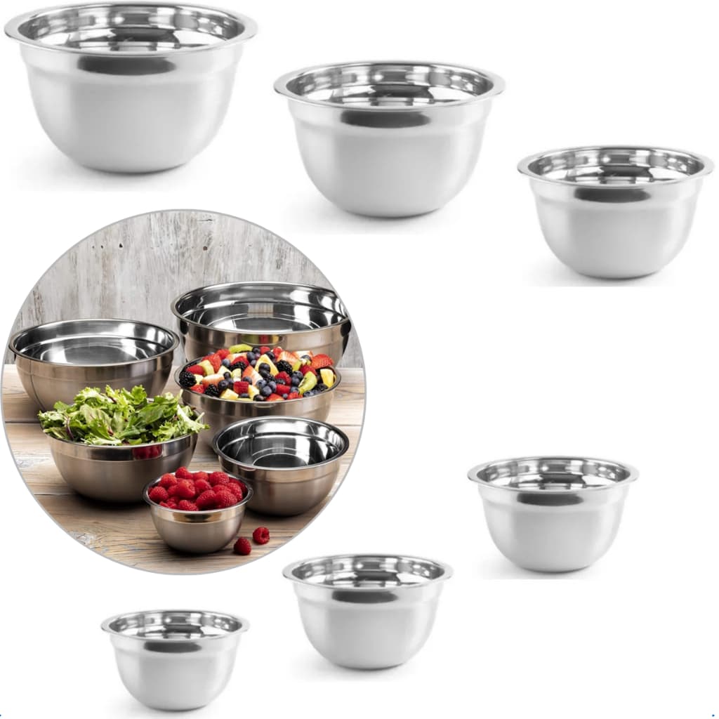 Conjunto Tigela Inox Mixing Bowl 18 20 22 24 26 28cm Cozinha Profissional Preparo Massa Saladeira