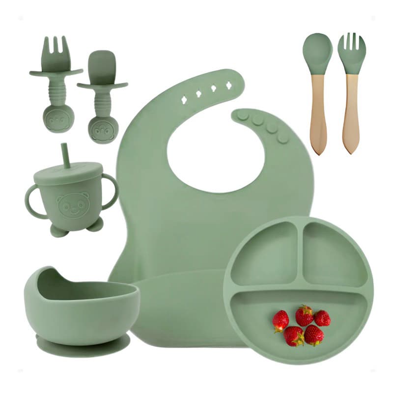 kit alimentação bebê silicone 8  peças