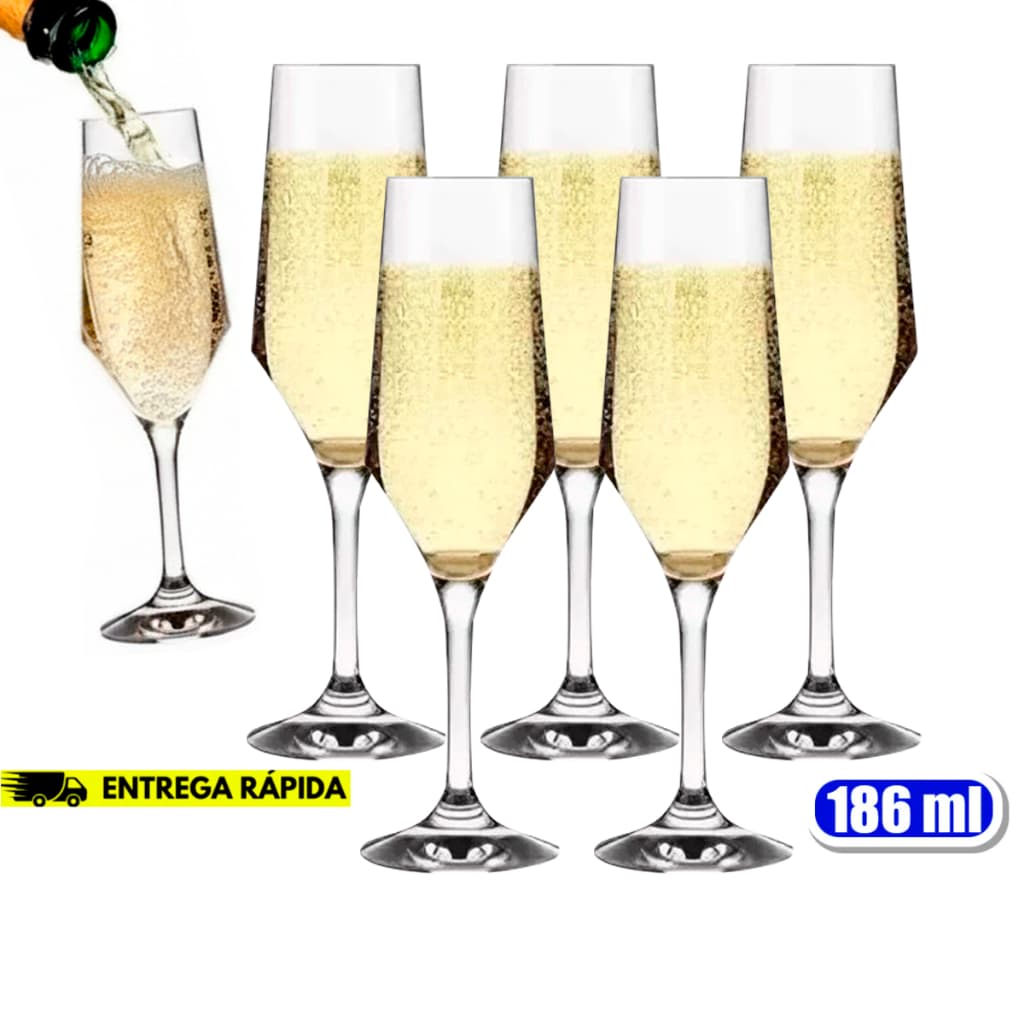 Kit Conjunto de Taças Buffet Nadir 186ML Vidro Cristalino Temperado Champanhe Espumante Vinho Branco