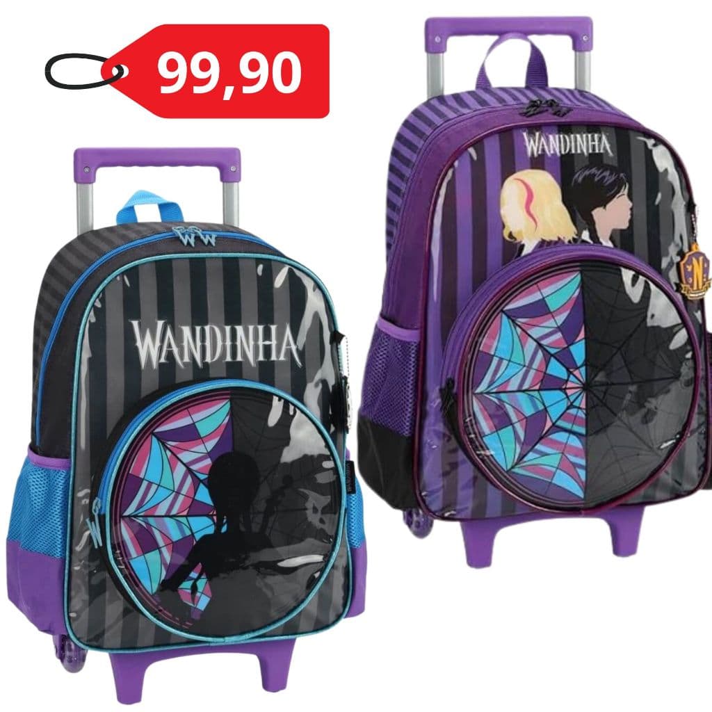 Mochila de Rodinhas Wandinha Escolar Infantil Com Pequenas Avarias