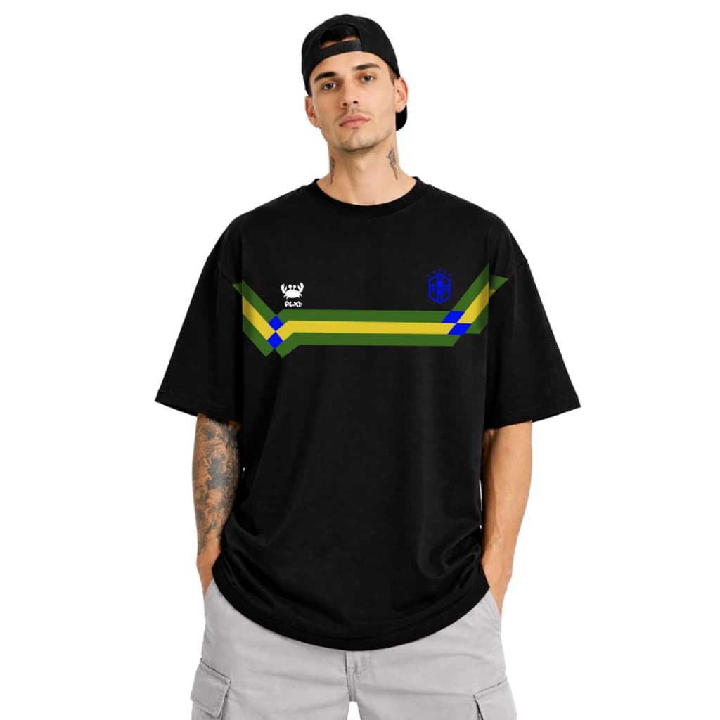 Camiseta Oversized Masculina Para Treino Academia Algodão Estampa Faixa Países
