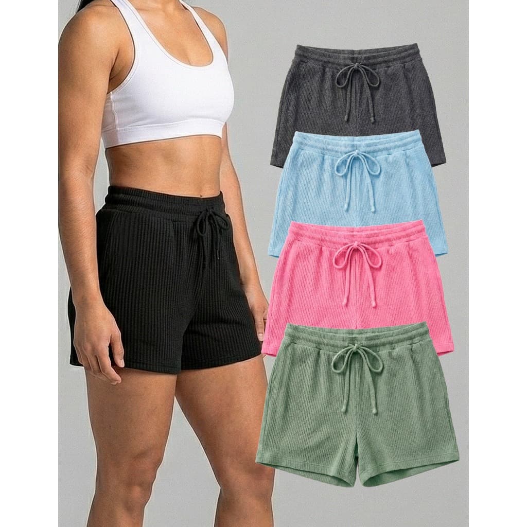 Kit 4 Shorts Verão Leve Canelado Basico Soltinho Ribana Luxo