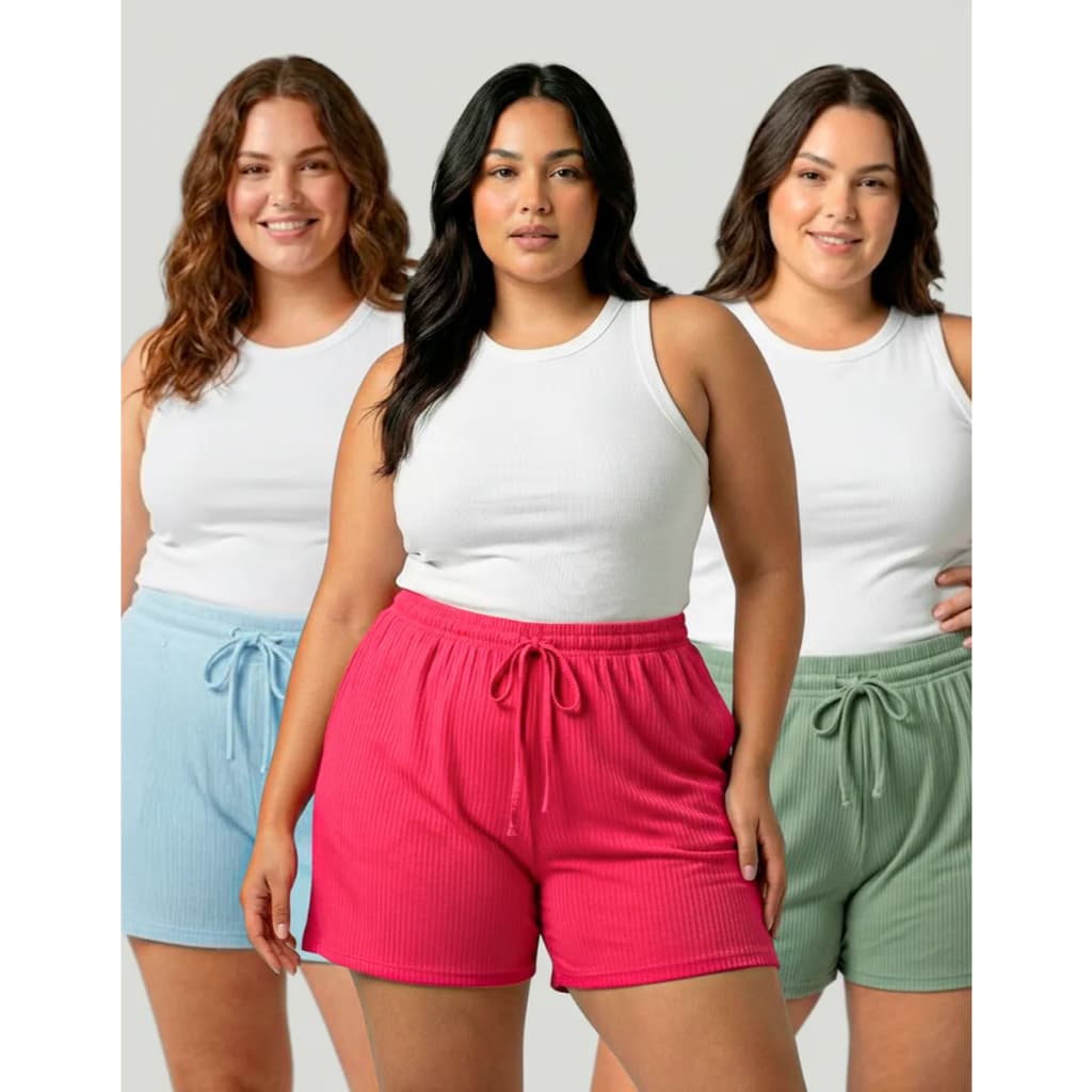 Kit 3 Shorts Plus Size Malha Canelada Leve Verão Barato G1 G2 G3