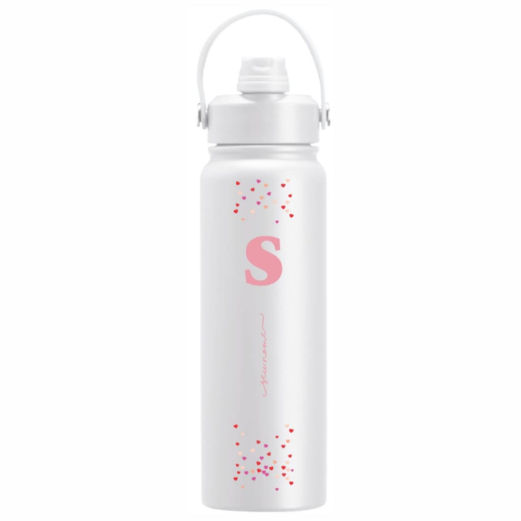 Garrafa Térmica Personalizada 800ml Nome Tema Corações
