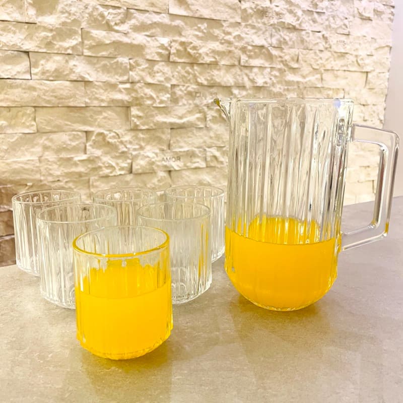 Conjunto 7 Peças Jarra 1,45L com 6 Copos 300ml de Cristal Bangkok Wolff
