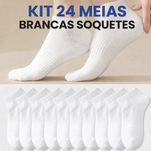 Kit 24 Pares de Meia Branca Soquete Cano Curto Unissex