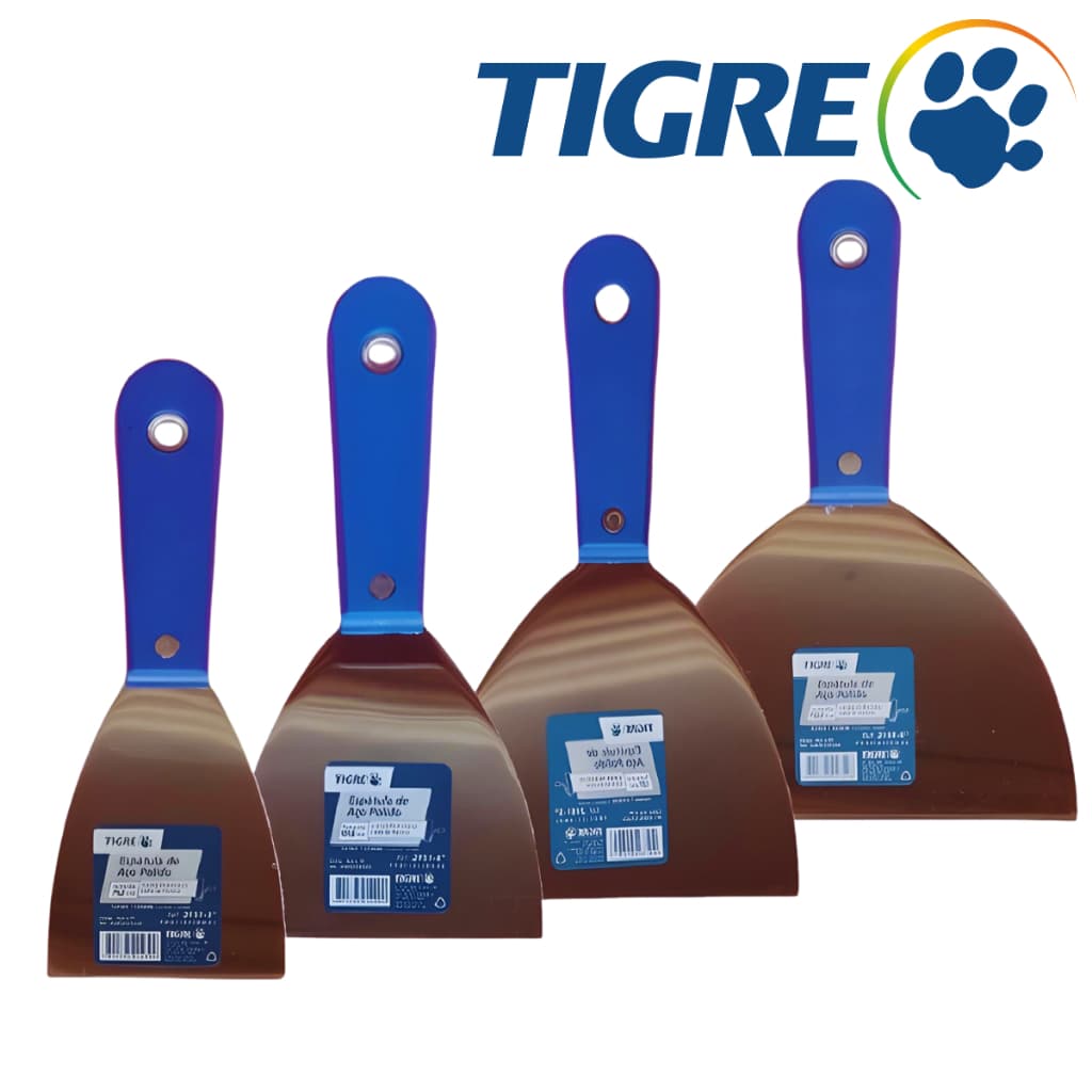 Espátula de Aço Polido Tigre Profissional Vários Tamanhos Espátula de Aço Inox Massa Corrida Gesso
