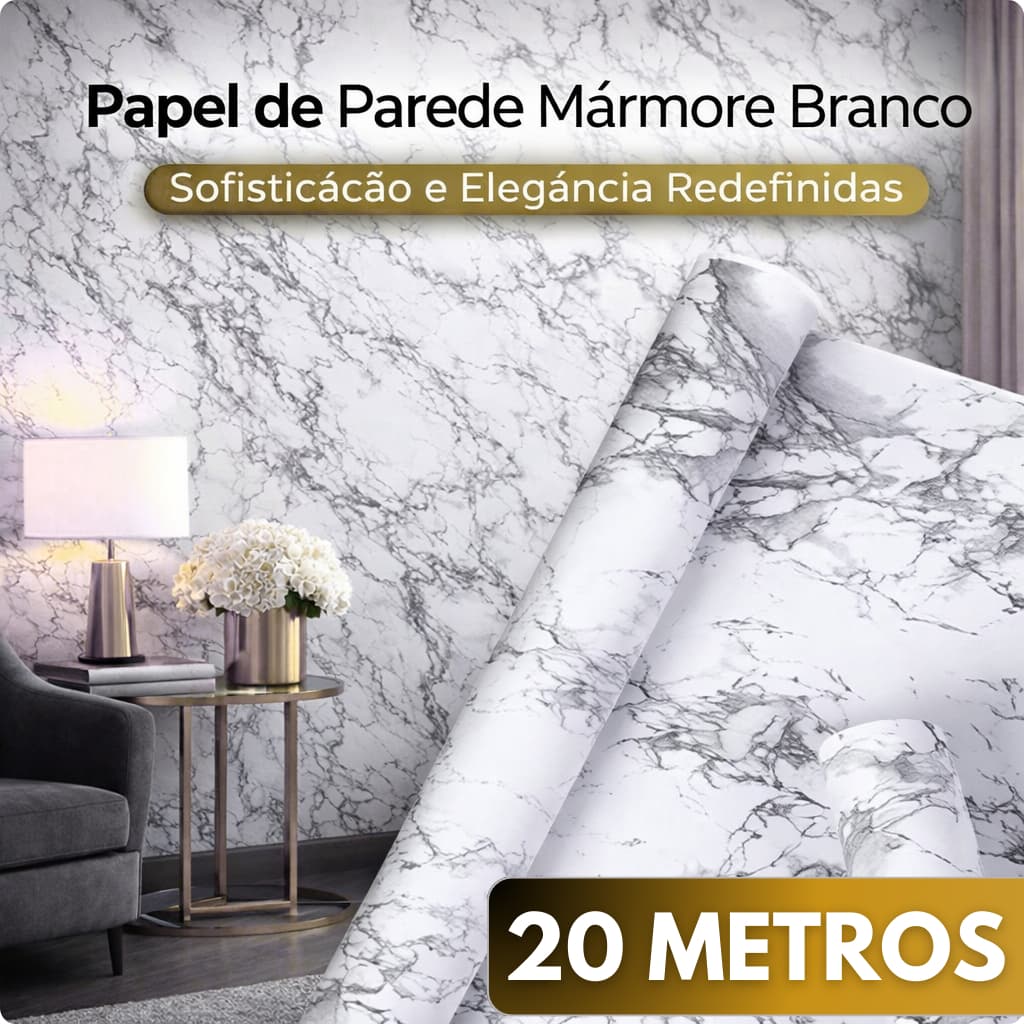 Papel Adesivo Parede Marmore Branco 20 m Impermeável Lavável Cozinha Sala Resistente Quarto