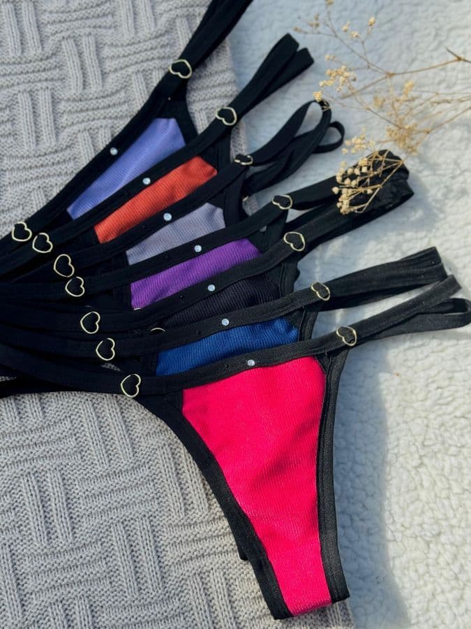 Calcinha Mini Tanga Canelada Regulável Detalhe Coração Elegante Feminino Modelagem Confortável