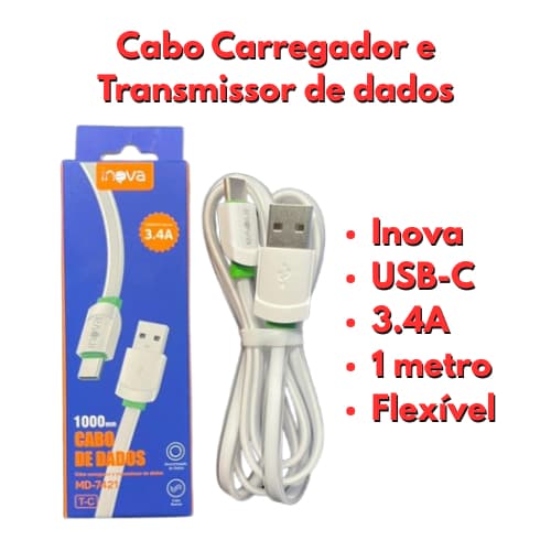 Cabo Inova Tipo C USB-C Carregador Transmissão De Dados 1 metro Carga Rápida