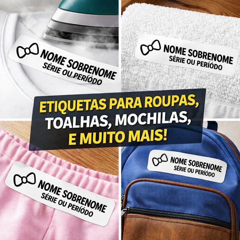 Termocolante Escolar 54x12mm Etiqueta para Roupas Infantis Uniformes e Tecidos Kit com 12 Unidades