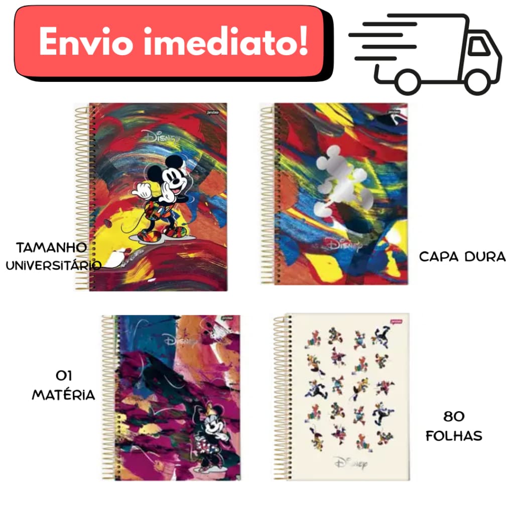 Caderno Universitário Disney – 1 Matéria – 80 Folhas – Capa Dura – Jandaia