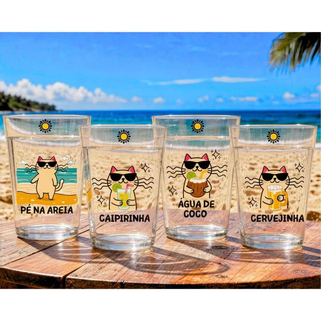 Jogo 4 Copos Americanos 190ml Estampado Frases Música Presente Criativo Verão Praia Engraçado