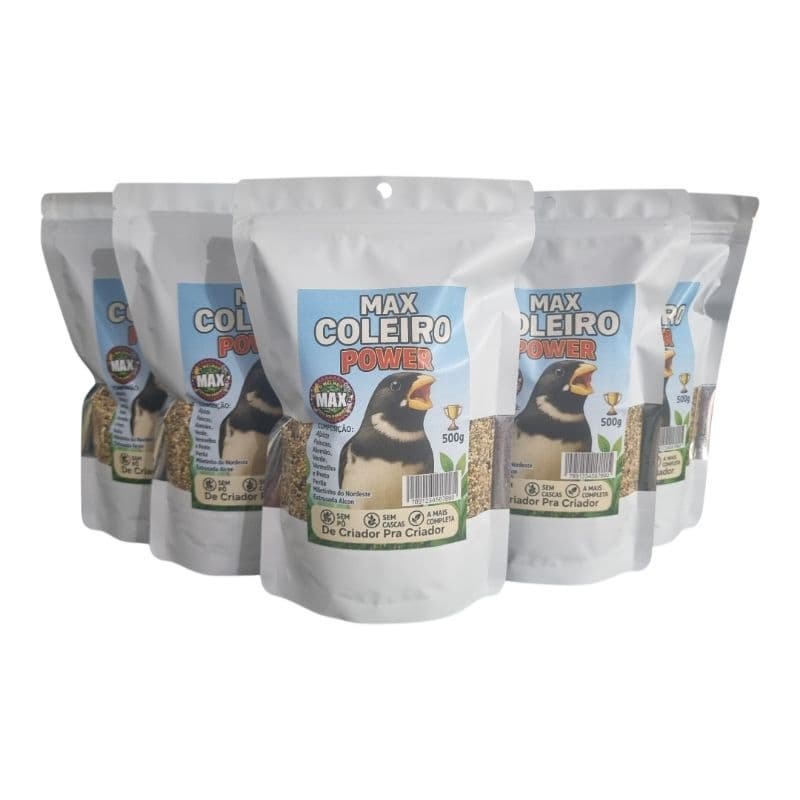 Kit 5x Coleiro Power Max 500g – Mistura Premium Sem Pó | Nutrição Profissional para Coleiros (2,5kg)