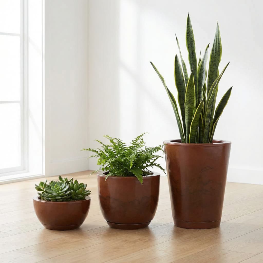 Vasos Decorativos Kit 3 para Casa e Jardim Varanda – Polietileno Marmorizado com Prato (6 Cores)