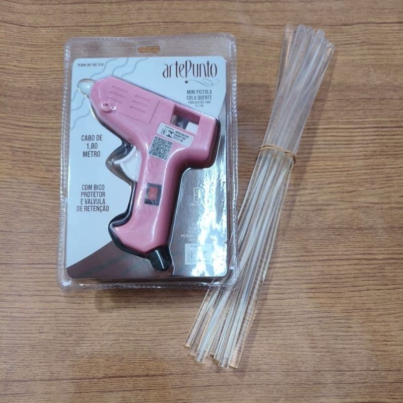 Pistola Mini Cola Quente - PC008 - FL-138- 10w-60W - Bivolt - 7mm - Artepunto + 10 colas quente