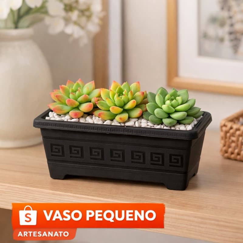Vaso Retangular Preto para Plantas e Suculentas | Cachepô Decorativo - Plasmont PP