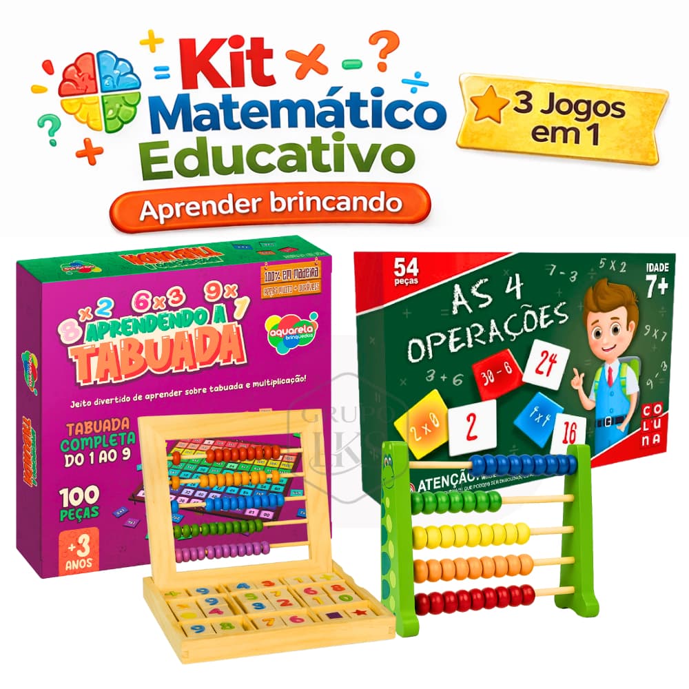 Jogos Matemáticos Completo Educativo em MadeiraTabuada 100 Peças  Ábaco 2 em 1 Animais Escolar Infantil