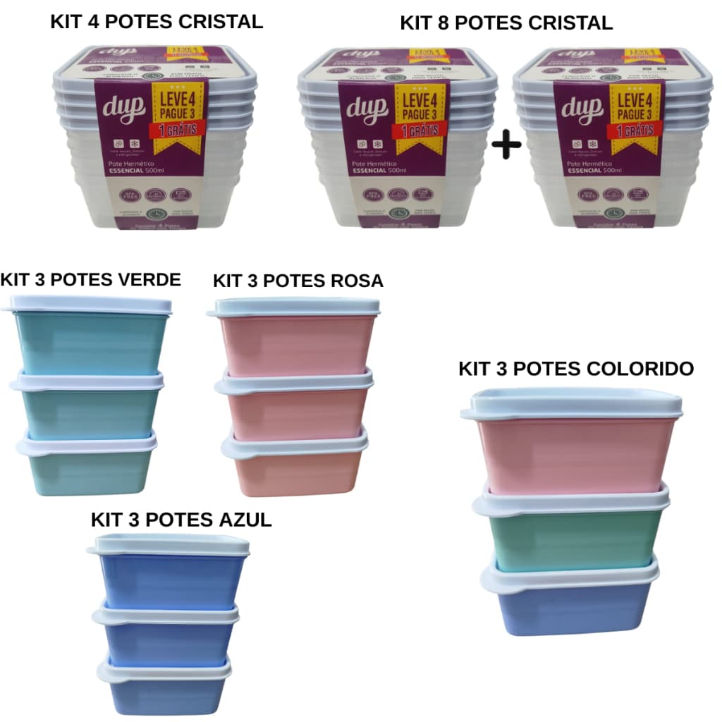 Kit Potes 500ml ou 250ml Dup Tampa Hermético BPA FREE Marmita Vasilha Papinha Freezer Micro-ondas
