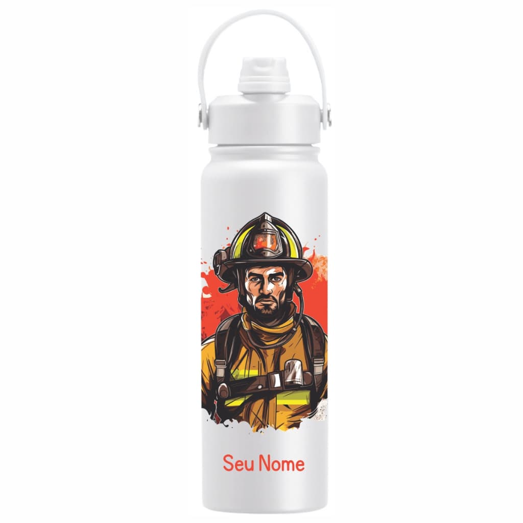 Garrafa Térmica Personalizada 800ml Nome Tema Profissão Bombeiro