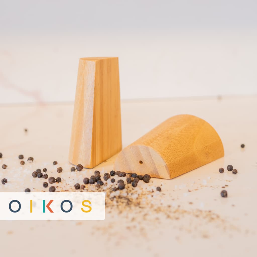 Kit Saleiro e Pimenteiro porta condimentos em Bambu - Oikos