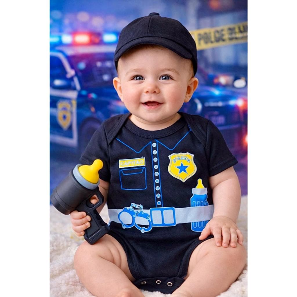 Body Policial Bebê Body Temático Policial Body mesversario Policial baby Body Profissão Fantasia Bebê Menino Carnaval