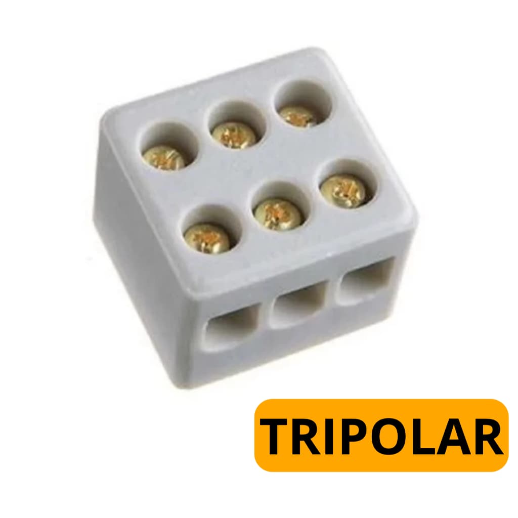Kit Conector Tripolar De Porcelana Para Fios Chuveiro Ducha 10MM
