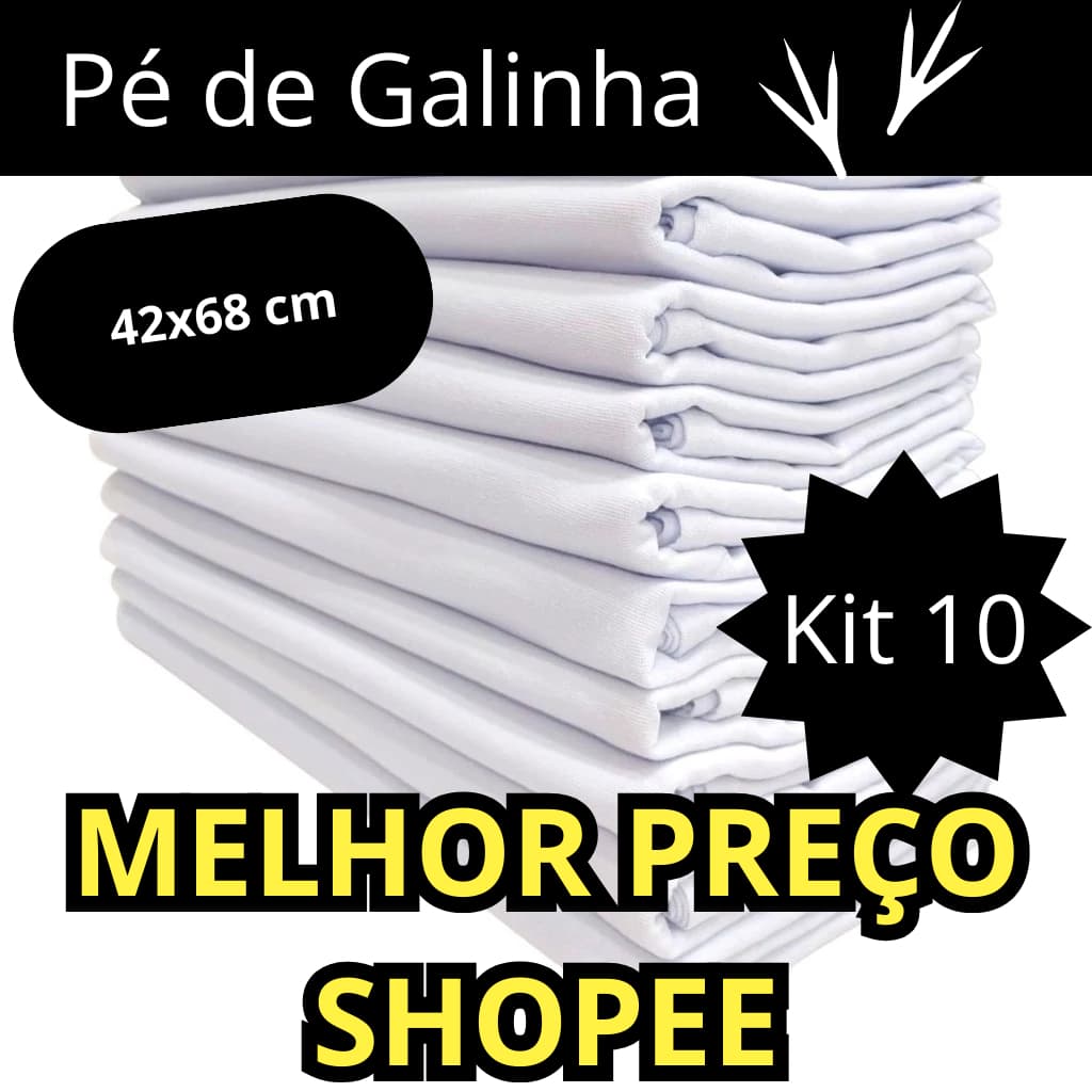 Kit 10 - Pano de Prato Pé de Galinha Legítimo 42x68 cm Com Bainha Alta Qualidade 100% Algodão