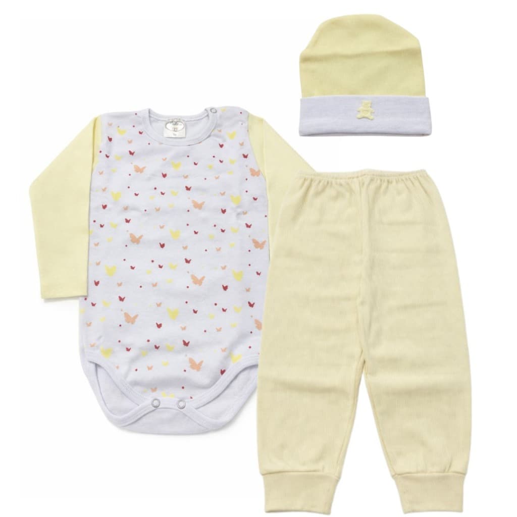 Kit body Bebê Menina  3 Peças Manga Longa, Touca e Calça Roupa de Bebê