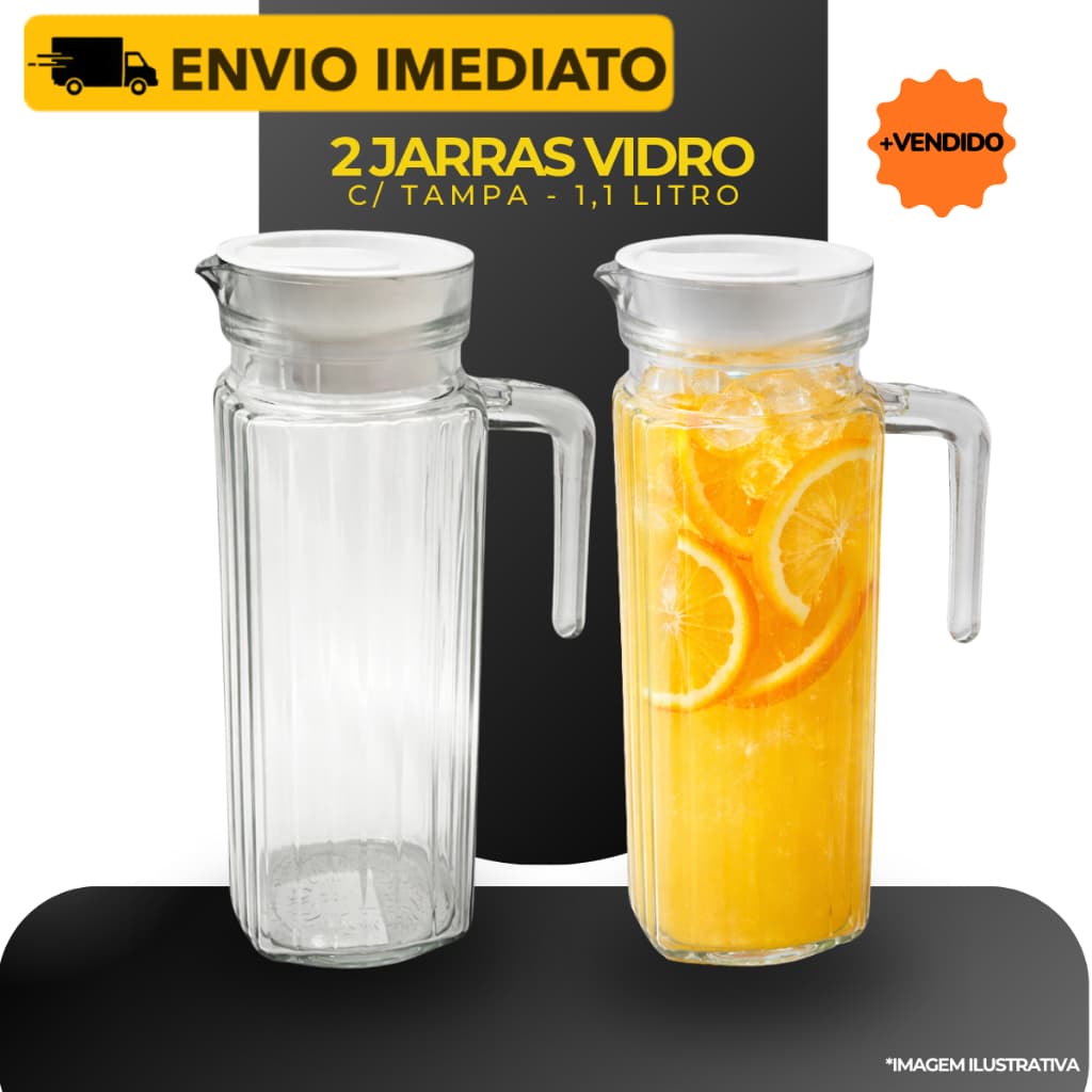 Jogo 2 Jarras Vidro Suiça Transparente 1 Litro C/Tampa Resistente